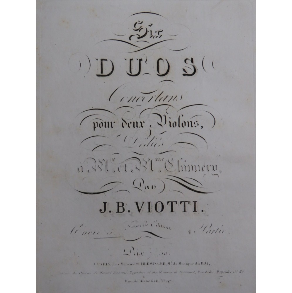 VIOTTI J. B. Six Duos op 5 1ère Partie pour 2 Violons ca1830