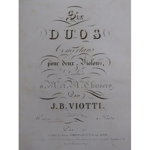 VIOTTI J. B. Six Duos op 5 1ère Partie pour 2 Violons ca1830