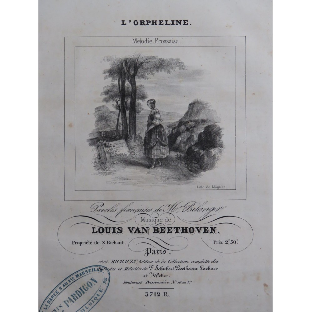BEETHOVEN L'Orpheline Mélodie Ecossaise Chant Piano ca1840