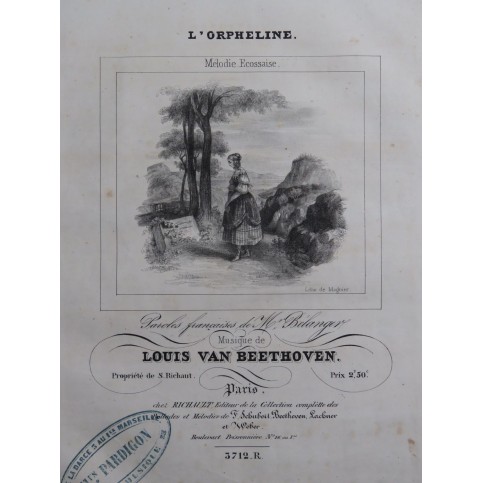 BEETHOVEN L'Orpheline Mélodie Ecossaise Chant Piano ca1840