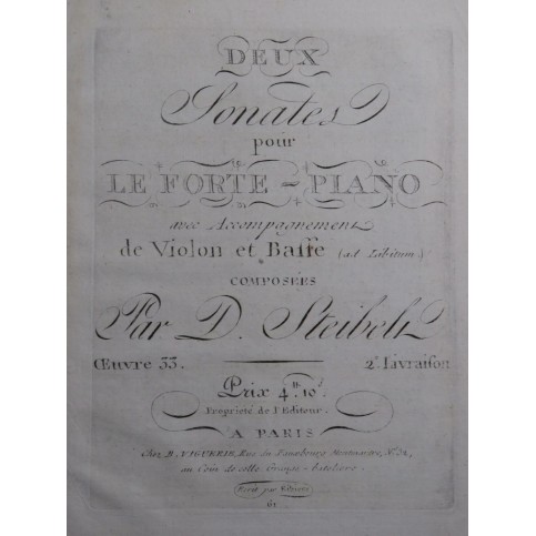 STEIBELT Daniel Deux Sonates op 33 Violoncelle ca1800
