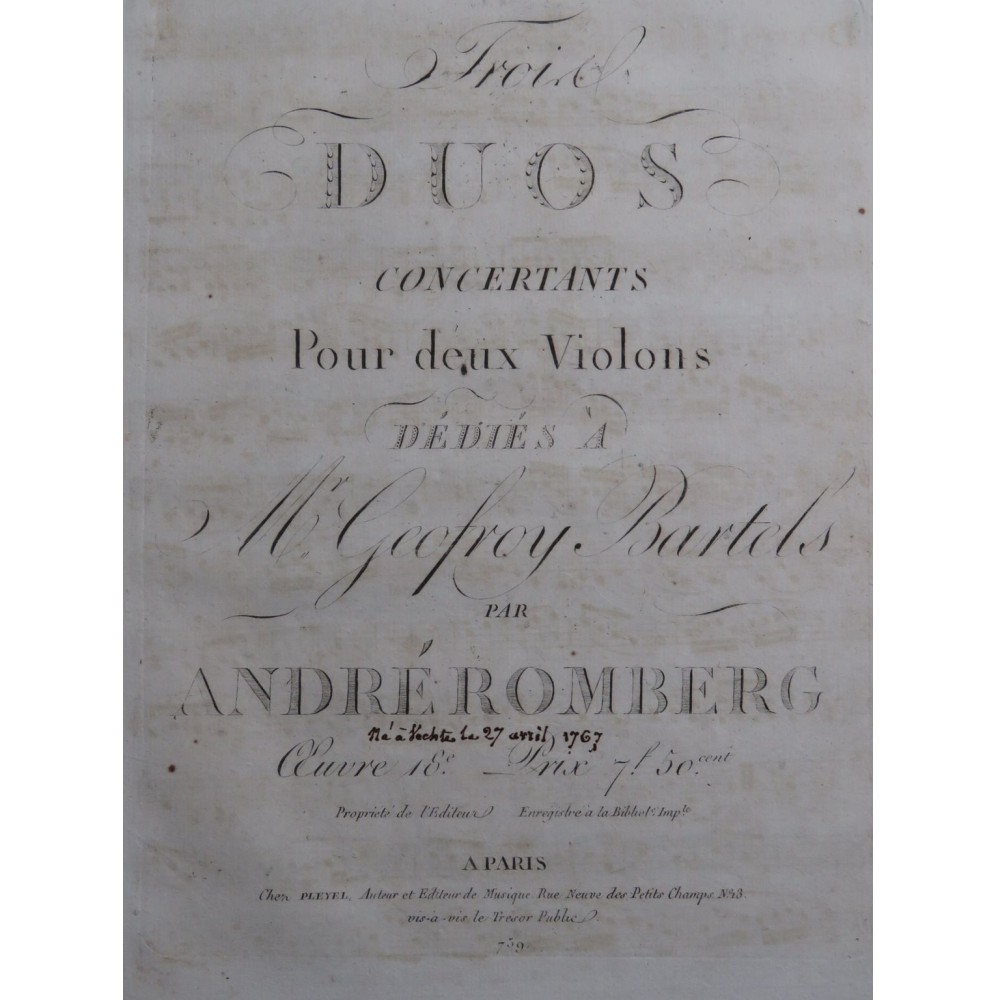 ROMBERG Andreas Trois Duos op 18 pour 2 Violons ca1810