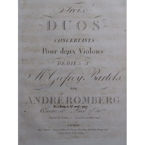ROMBERG Andreas Trois Duos op 18 pour 2 Violons ca1810
