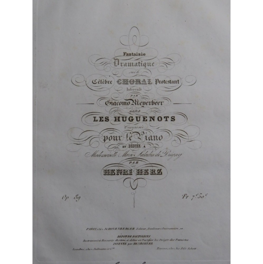 HERZ Henri Fantaisie Dramatique op 89 Piano ca1836