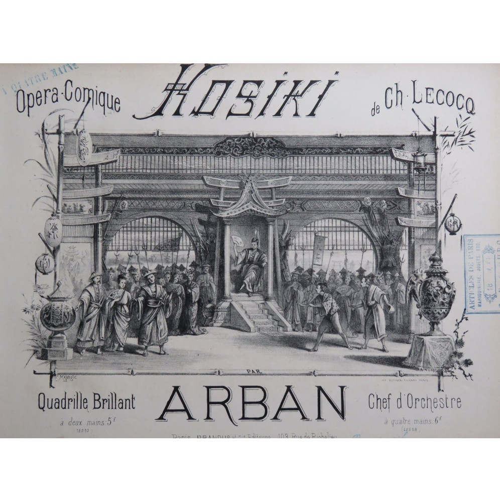 ARBAN Kosiki Quadrille Brillant Piano 4 mains ca1876