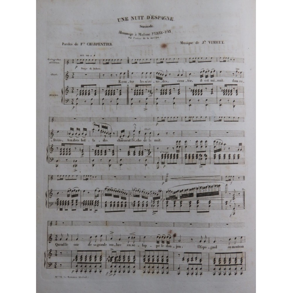 VIMEUX Joseph Une Nuit d'Espagne Chant Piano Castagnettes ca1840