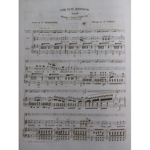VIMEUX Joseph Une Nuit d'Espagne Chant Piano Castagnettes ca1840
