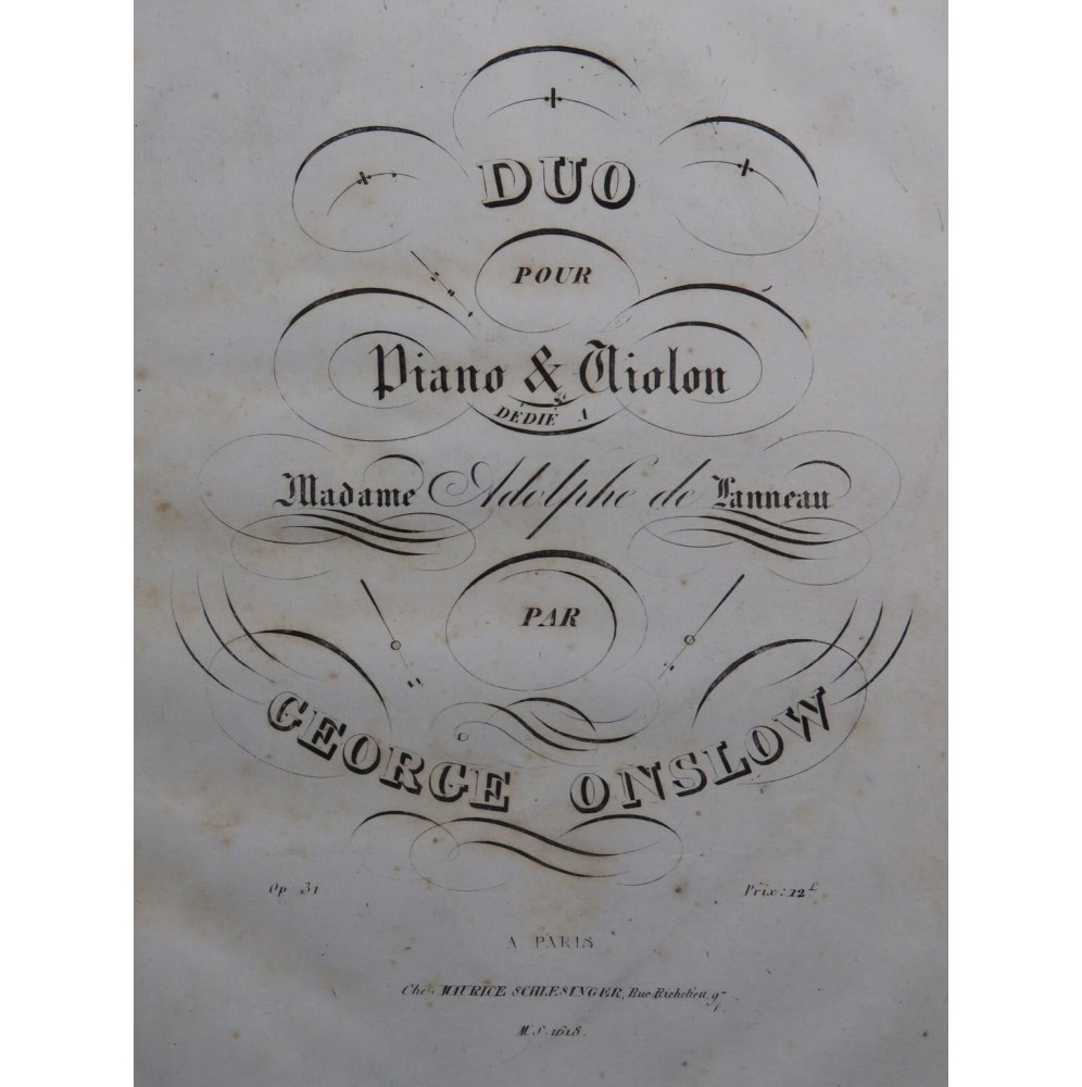 ONSLOW George Duo op 31 Piano ca1835