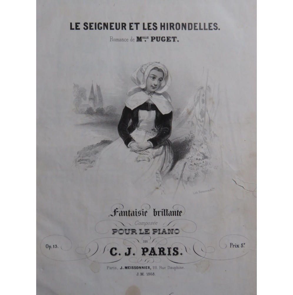 PARIS C. J. Le Seigneur et les Hirondelles op 13 Chant Piano ca1840