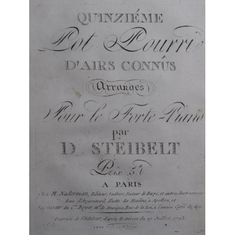 STEIBELT Daniel Pot Pourri No 15 Piano ca1805