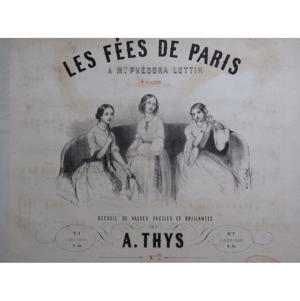 THYS A. Les Fées de Paris Valses Piano 4 mains ca1850