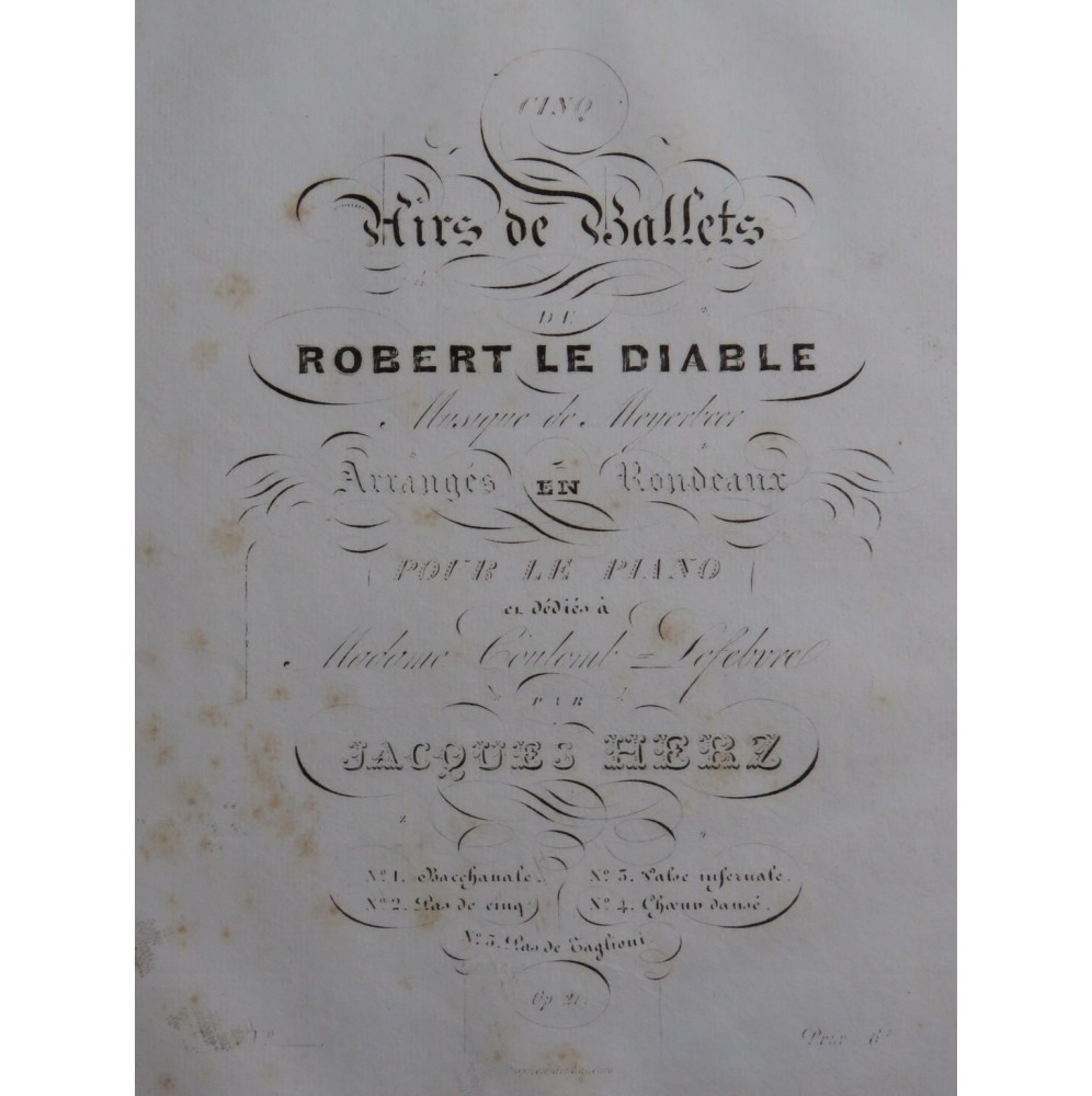 HERZ Jacques Air de Ballet Meyerbeer No 2 Pas de Cinq Piano ca1830