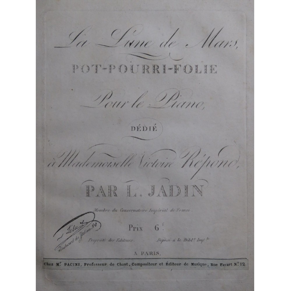 JADIN Louis Pot-pourri No 19 La Lune de Mars Piano ca1810