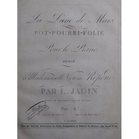JADIN Louis Pot-pourri No 19 La Lune de Mars Piano ca1810