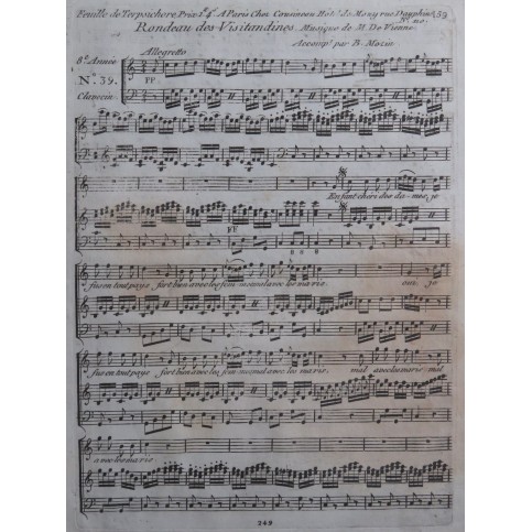DEVIENNE François Rondeau des Visitandines Chant Clavecin ca1790