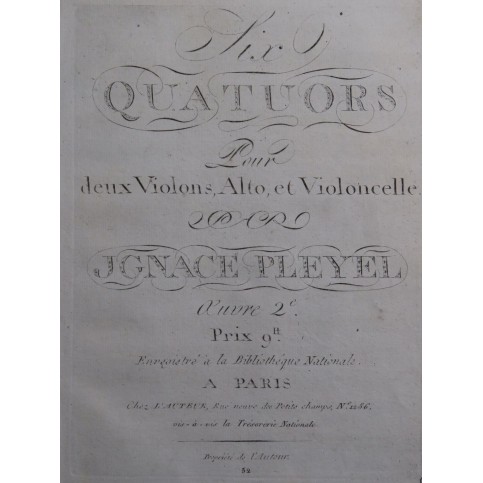 PLEYEL Ignace Six Quatuors op 2 Violons Alto Violoncelle ca1795