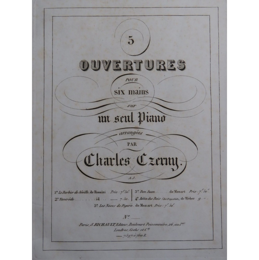 CZERNY Charles Ouverture Barbier de Séville Rossini Piano 6 mains ca1850