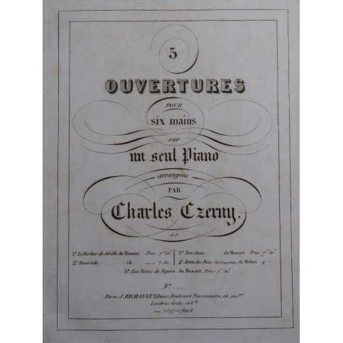 CZERNY Charles Ouverture Barbier de Séville Rossini Piano 6 mains ca1850