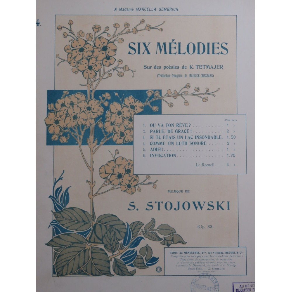 STOJOWSKI Sigismond Comme un Luth Sonore Chant Piano 1910