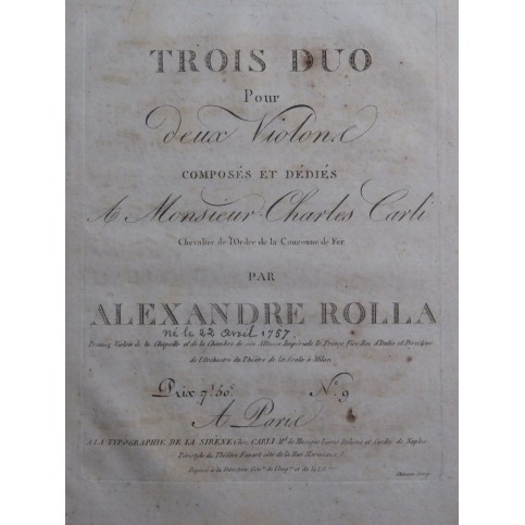 ROLLA Alessandro Trois Duos pour deux Violons ca1810