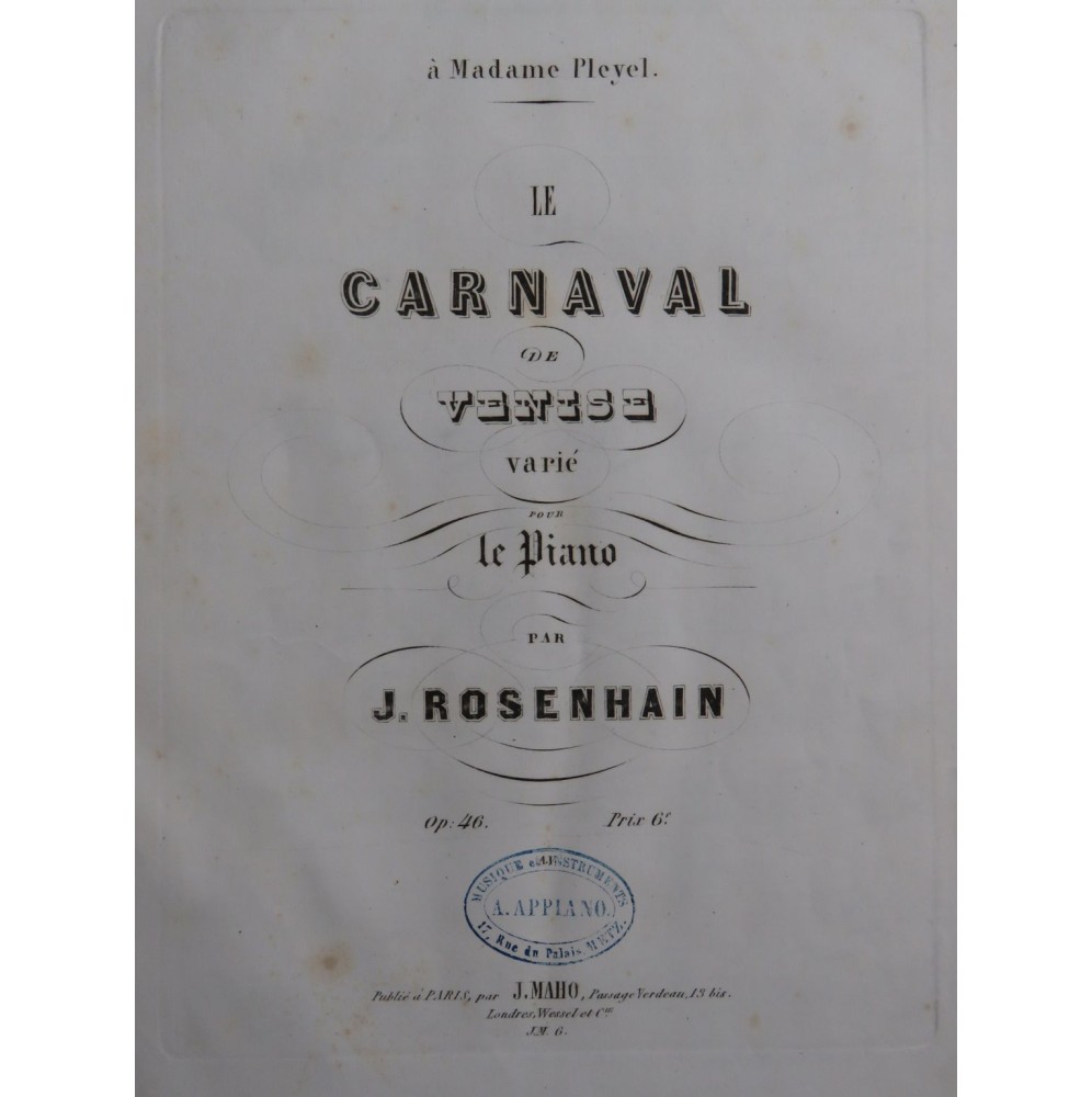 ROSENHAIN Jacques Le Carnaval de Venise op 46 Piano ca1851