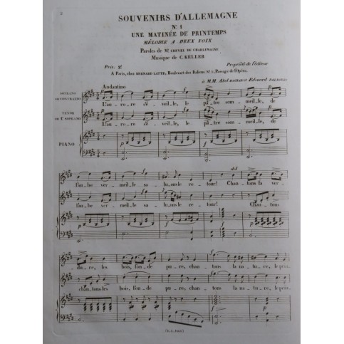 KELLER C. Souvenirs d'Allemagne No 1 Chant Piano ca1840