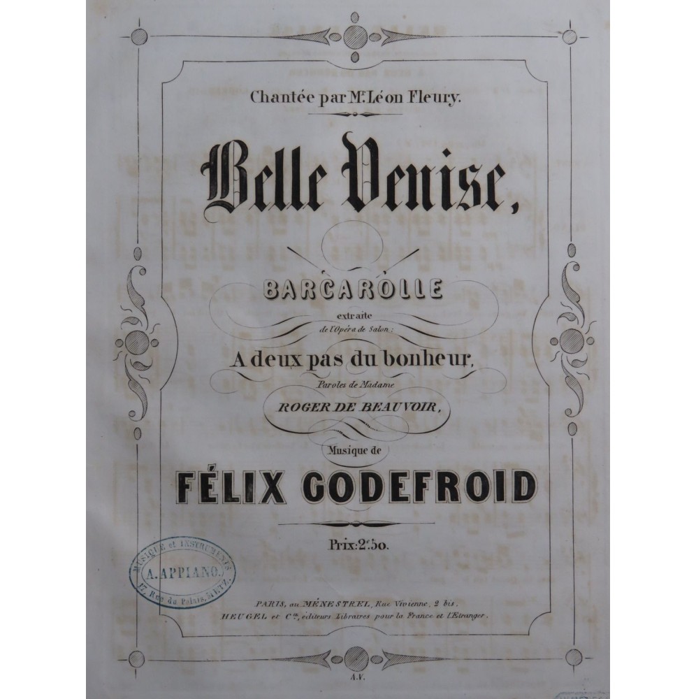 GODEFROID Félix Belle Venise Chant Piano ca1855