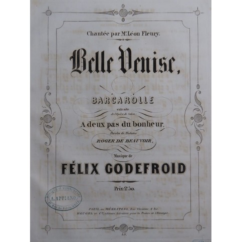 GODEFROID Félix Belle Venise Chant Piano ca1855