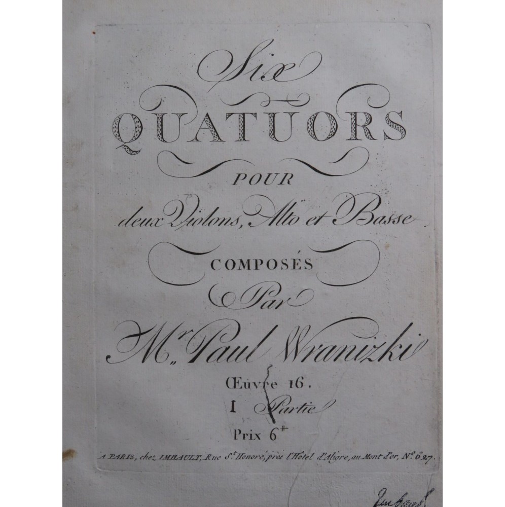 WRANITZKY Paul Six Quatuors op 16 Violons Altos Violoncelle ca1795