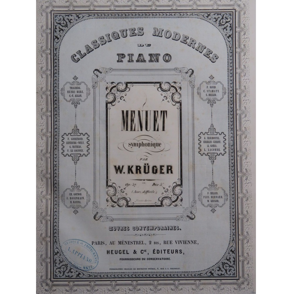 KRÜGER Wilhelm Classiques Modernes du Piano op 57 ca1858