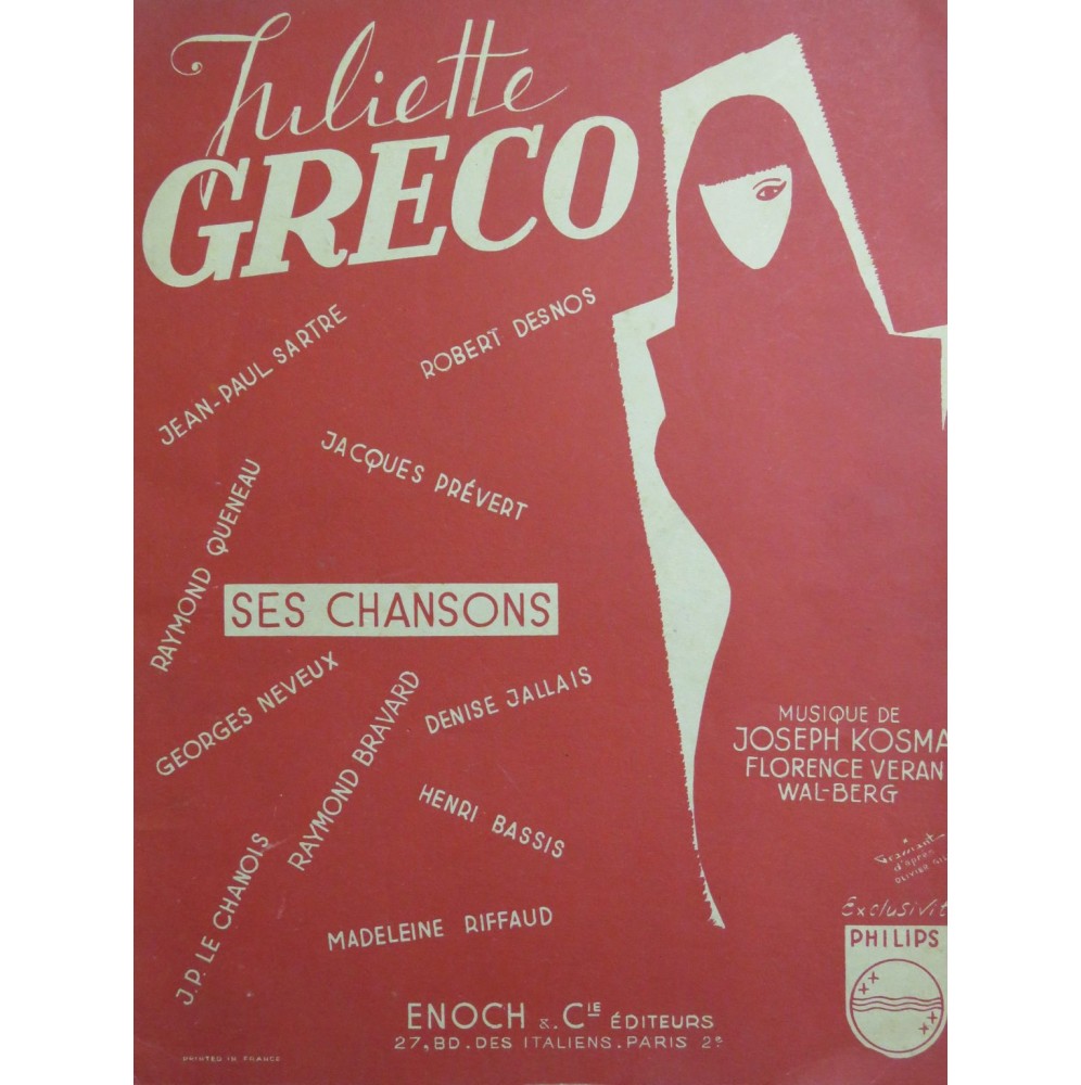 KOSMA Joseph Chansons de Juliette Greco Chant Piano 1952