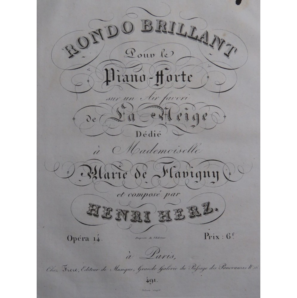 HERZ Henri Rondo Brillant La Neige op 14 Piano ca1820