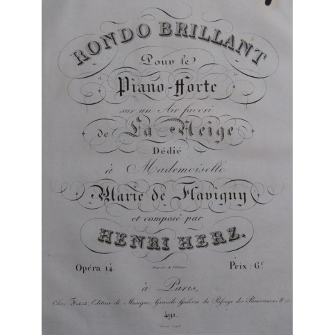 HERZ Henri Rondo Brillant La Neige op 14 Piano ca1820