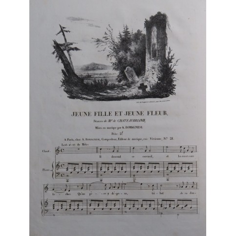 ROMAGNESI Antoine Jeune Fille et Jeune Fleur Chant Piano ca1830