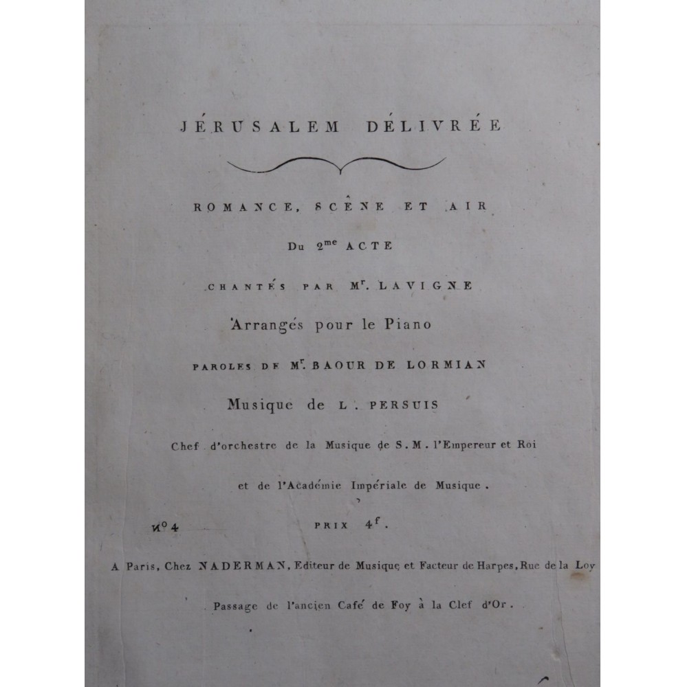 PERSUIS L. Jérusalem délivrée No 4 Romance Chant Piano ca1815