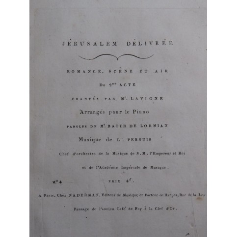 PERSUIS L. Jérusalem délivrée No 4 Romance Chant Piano ca1815