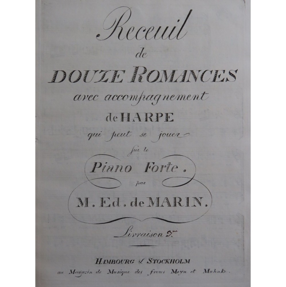 DE MARIN M. Ed. Recueil de Romances 3e Harpe Chant XVIIIe