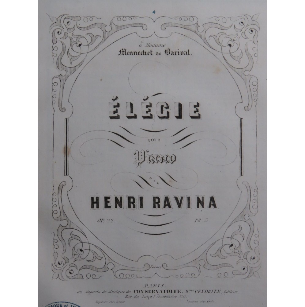 RAVINA Henri Élégie op 22 Piano ca1850