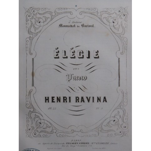 RAVINA Henri Élégie op 22 Piano ca1850
