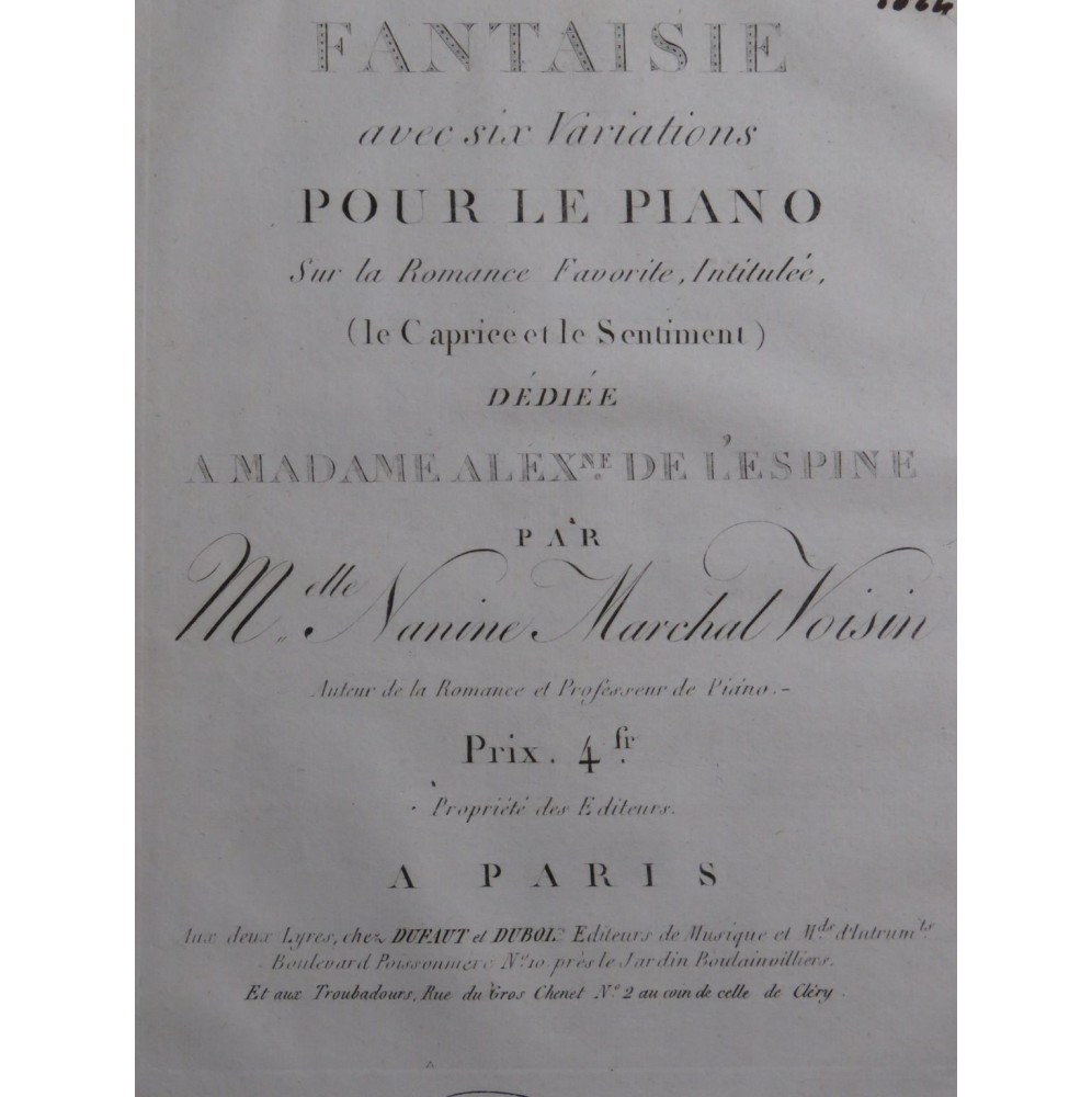 MARCHAL VOISIN Nanine Fantaisie avec 6 Variations Piano ca1820