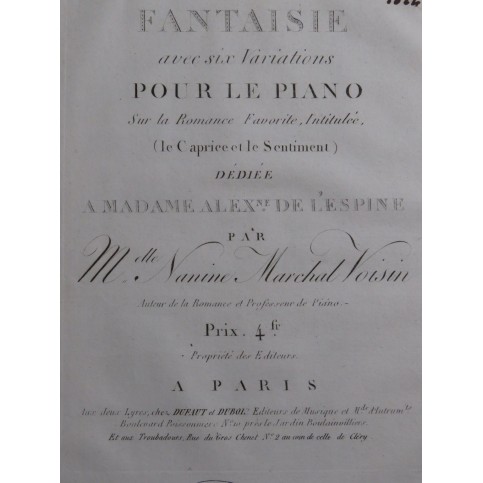 MARCHAL VOISIN Nanine Fantaisie avec 6 Variations Piano ca1820