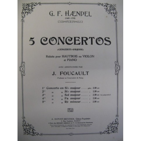 HAENDEL G. F. Concerto No 4 Hautbois Piano