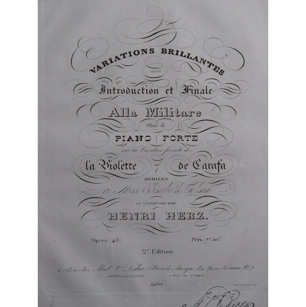 HERZ Henri Variations Brillantes sur la Violette op 48 Piano ca1840