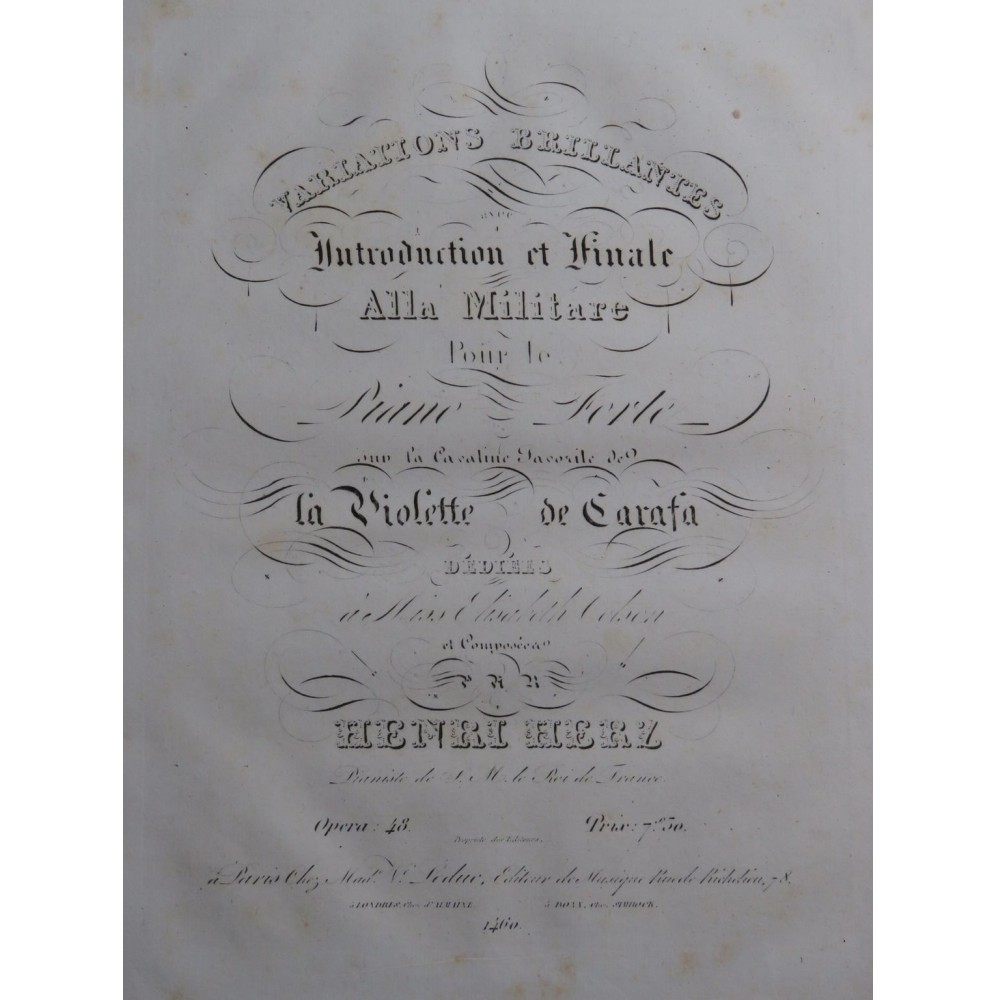 HERZ Henri Variations Brillantes sur la Violette op 48 Piano ca1840