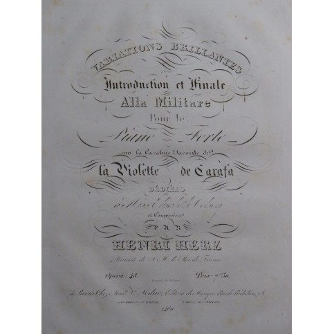 HERZ Henri Variations Brillantes sur la Violette op 48 Piano ca1840