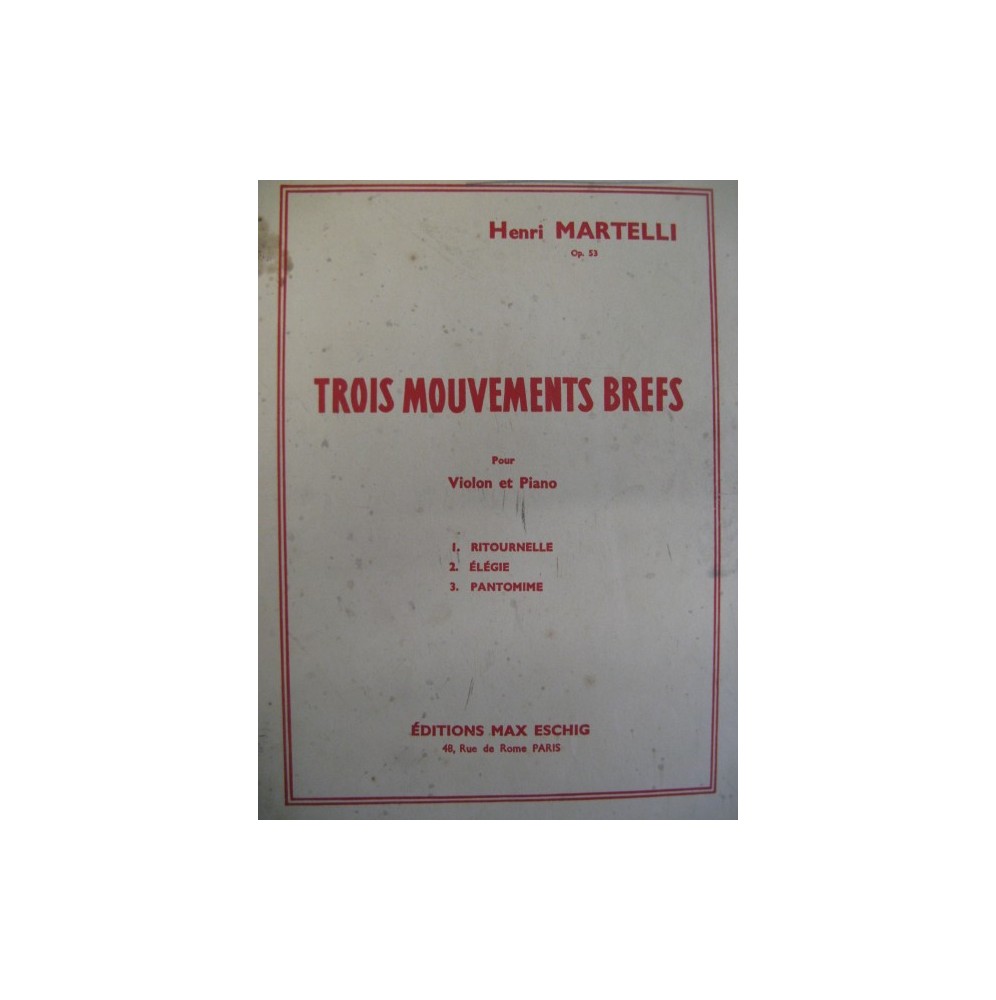 MARTELLI 3 Mouvements Brefs Violon Piano 1948