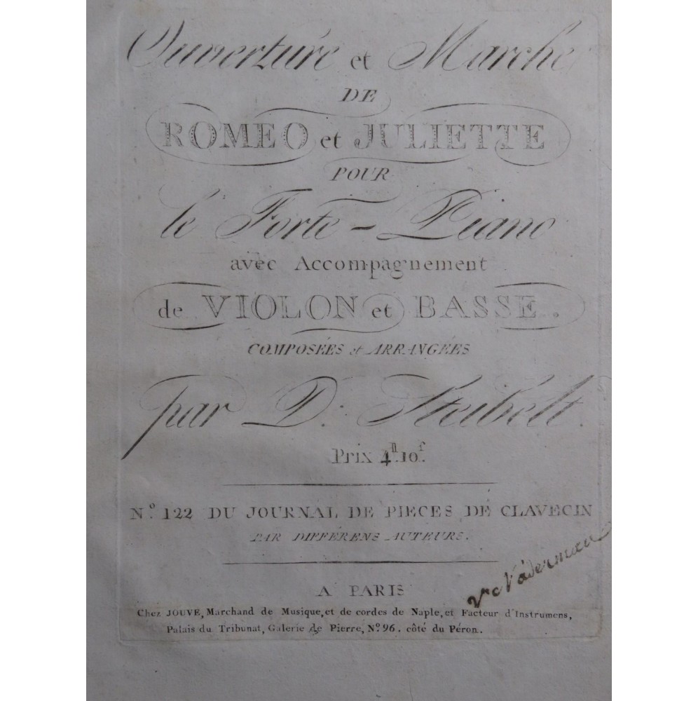 STEIBELT Daniel Romeo et Juliette Ouverture et Marche Piano ca1795