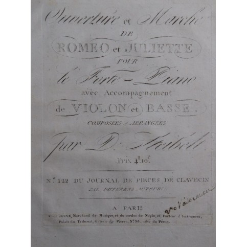 STEIBELT Daniel Romeo et Juliette Ouverture et Marche Piano ca1795