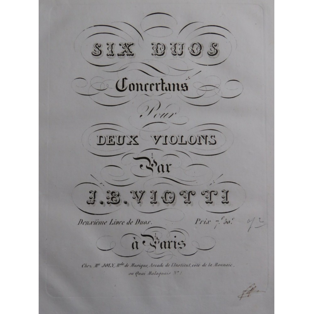 VIOTTI J. B. Six Duos Livre 2e W 4 pour deux Violons ca1820