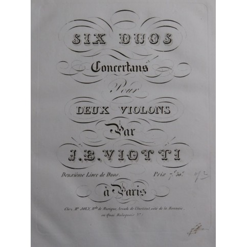 VIOTTI J. B. Six Duos Livre 2e W 4 pour deux Violons ca1820